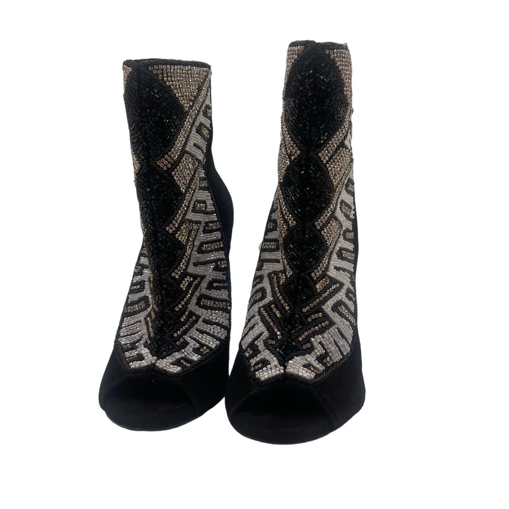 Balmain x H&M Peep-Toe Crystal Beaded Heel Boots Sz Eu 39 / US 8 - Picture 12 of 16
